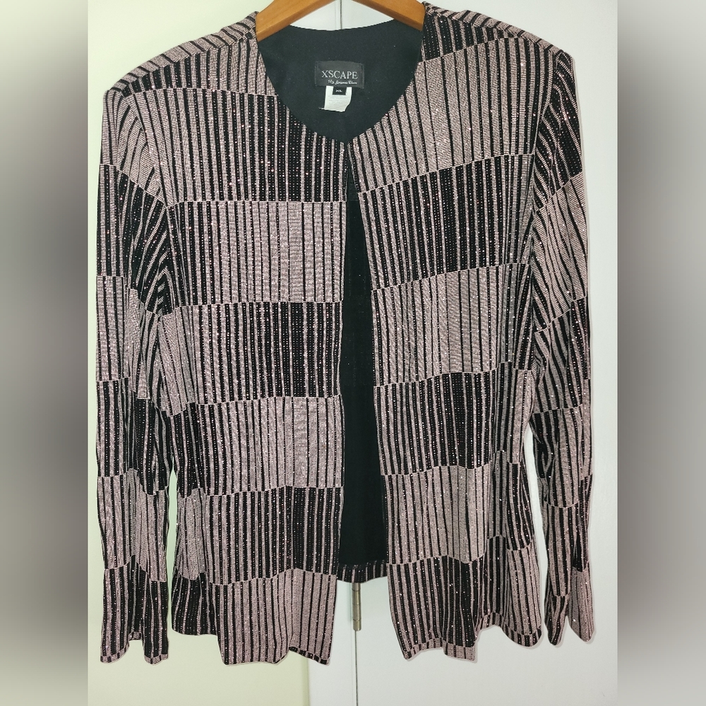 Xscape 2pc Shimmer Black/Pink Jacket With Matching Tank Top Both Sz XL